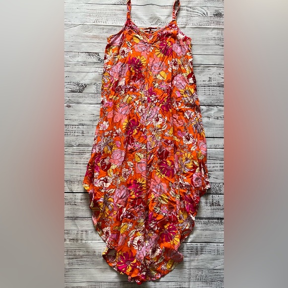 Vince Camuto Women's Orange Floral flowy boho hippie Sleeveless jumpsuit small - Picture 3 of 9